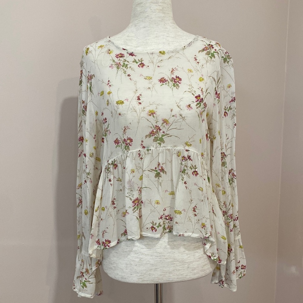 Zara Cream Floral Peplum Blouse with Sequins